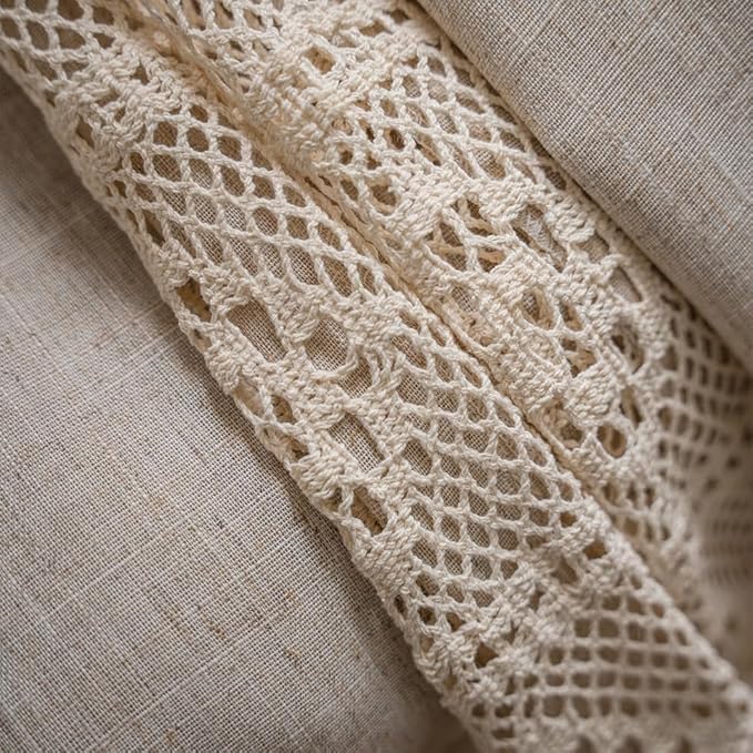 OYX Boho Curtains 96 Inch Length 2 Panels for Living Room, Bedroom Light Filtering Drapes, Farmhouse Vintage Country French Rustic Tassels Pattern Rod Pocket Aesthetic Decor Window Treatments