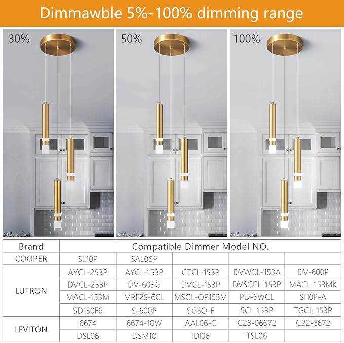Modern Pendant Light Kitchen Fixture Dimmable LED Gold Mini Pendant Lighting fo Kitchen Island Bedroom Bedside Table Small Pendant Lights (3-Light)