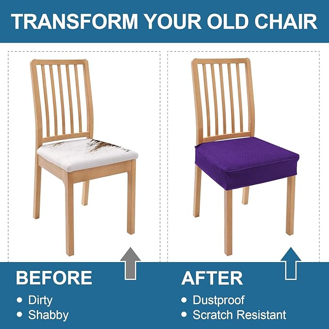 Smiry Waterproof Seat Covers for Dining Room Chairs Set of 2, Stretch Jacquard Removable Washable Chair Seat Slipcovers Protector, No Rear Covers, Violet
