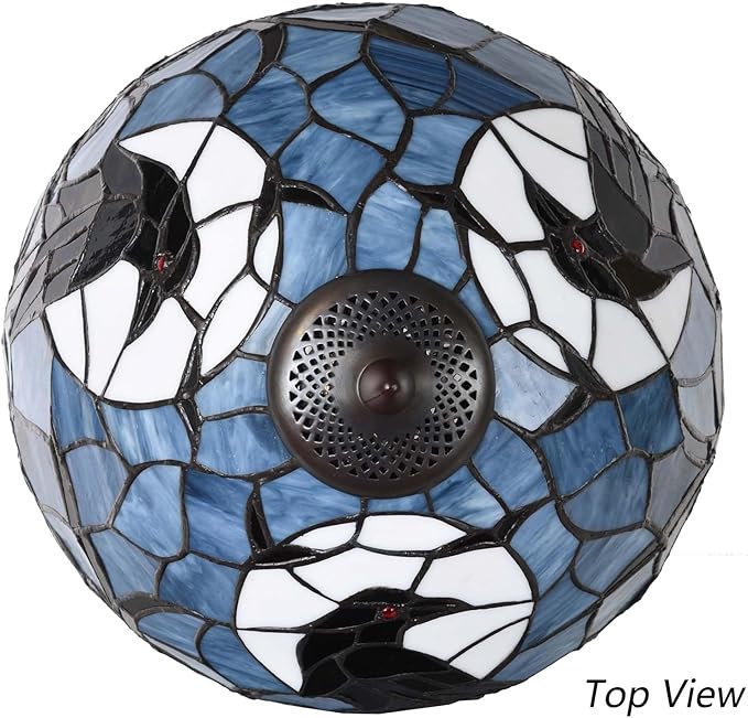 Bieye L10956 Raven Sitting on Bare Tree Branch in Full Moon Night Tiffany Style Stained Glass Table Lamp for Home Decor (Dark Blue, 12Wx20H)