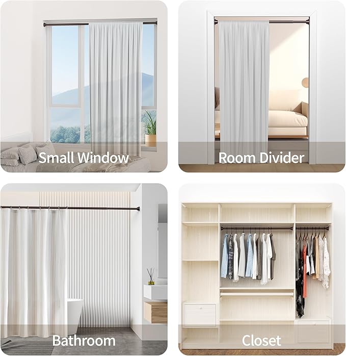 Shower Curtain Rod, 1" Diameter Heavy Duty Tension Shower Rod, Non Slip Adjustable 28-74 inch No Drill Shower Curtain Rods Spring Tension For Bathroom, Shower Stall, No Rust, Bronze
