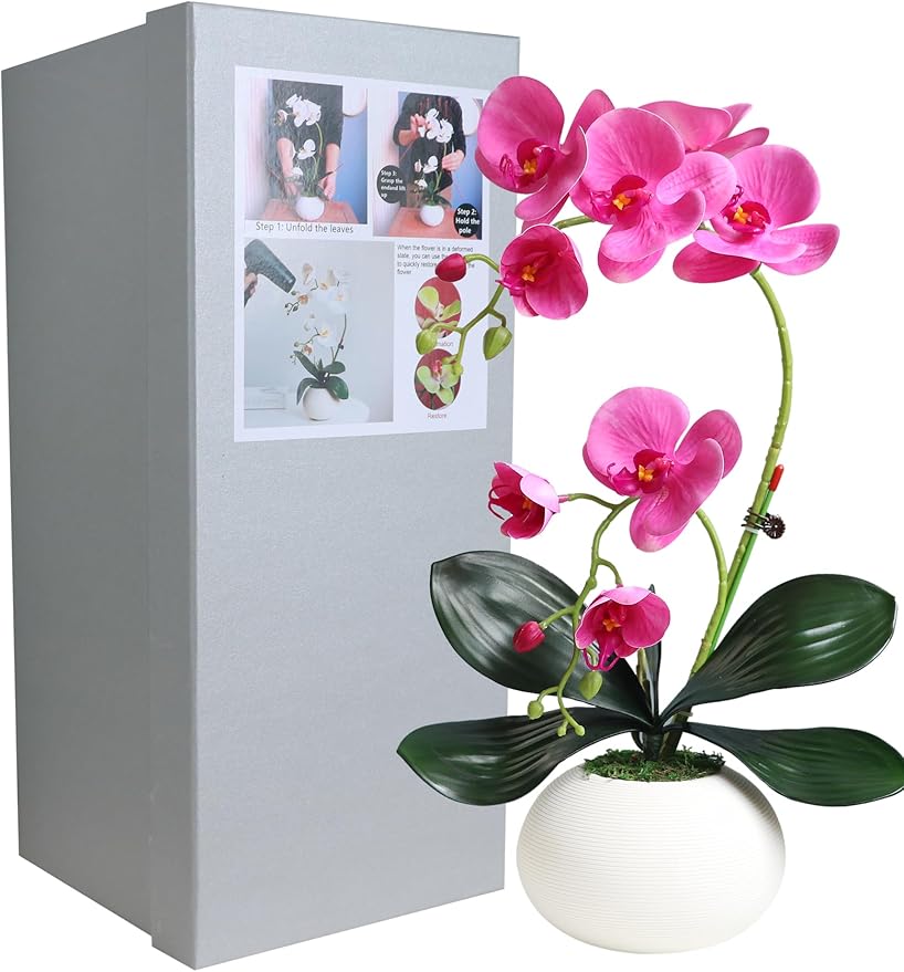 Forlaoers 17" Realistic Small Purple Orchid Faux Flowers Artificial Flower Arrangements with Vase Orchids Fake Plant Decor for Kitchen Table Centerpieces Home Dining Room Desk Decorations Indoor
