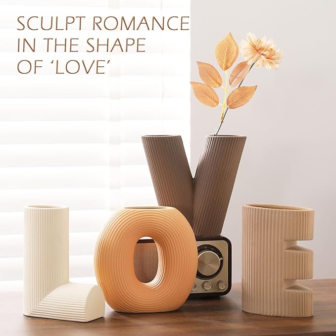 Ceramic Vase Set of 4 - Handcrafted Ceramic Vases for Home Decor & Shelf - Modern Farmhouse Decor for Kitchen, Office, Bedroom & Living Room Decorative Objects for Mantel, Table Centerpieces