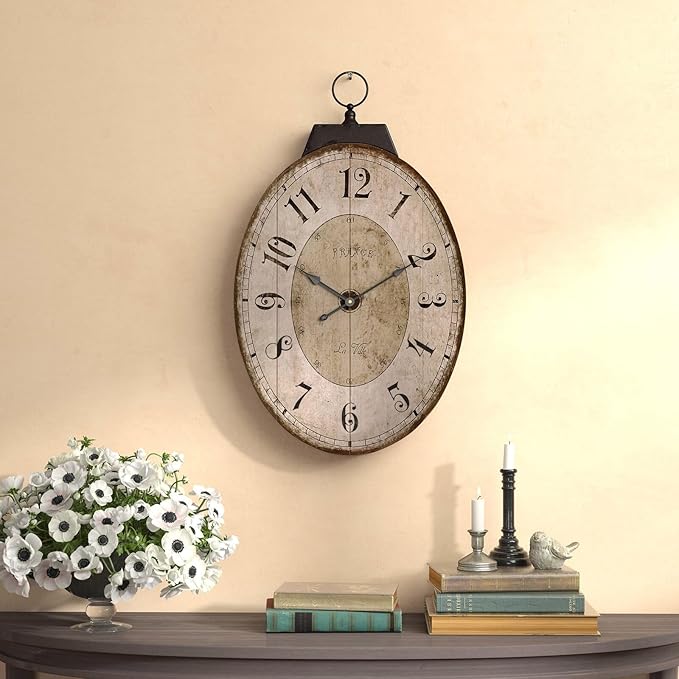 MODE HOME 29 Inch Oval Wall Clock for Living Room Decor, French Vintage Farmhouse Wall Clocks Decorative for Home, Large Wall Clock Battery Operated