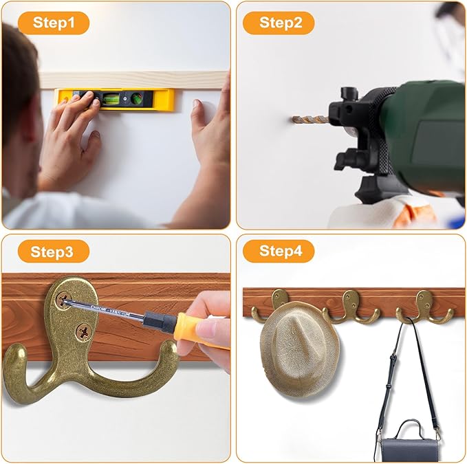 20 Pack Coat Hooks Wall Hooks for Hanging, Heavy Duty Double Prong Metal Hook Wall Mounted for Living Room, Bathroom, Kitchen, Bedroom for Coat, Bag, Scarf, Towel, Hat, Key, Cup (Bronze)