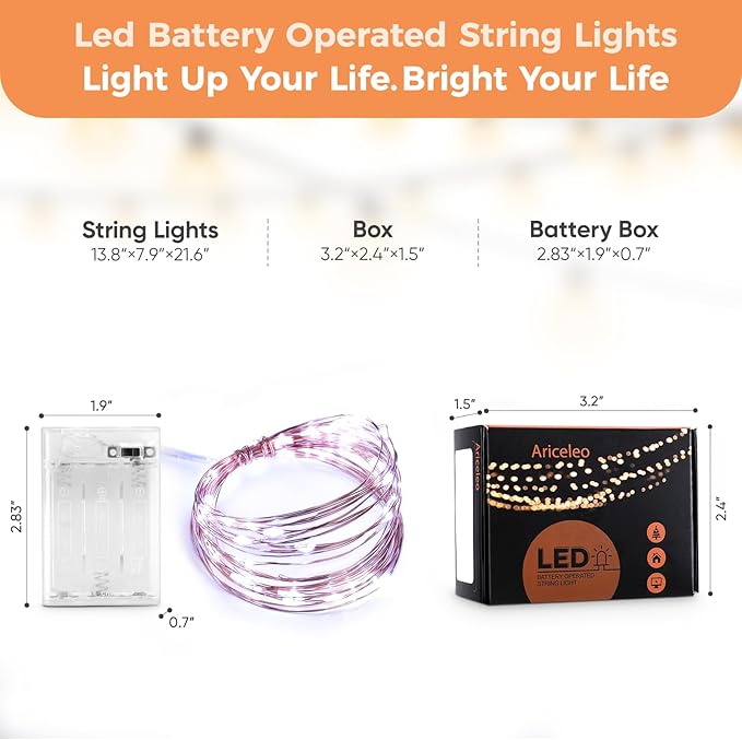1 Pack 16.4ft Battery Operated String Lights with Timer, Cool White with Synchronized Twinkle Mode, Fairy Lights Battery Powered, 50 LEDs, Idea for Christmas Bedroom Party Wedding