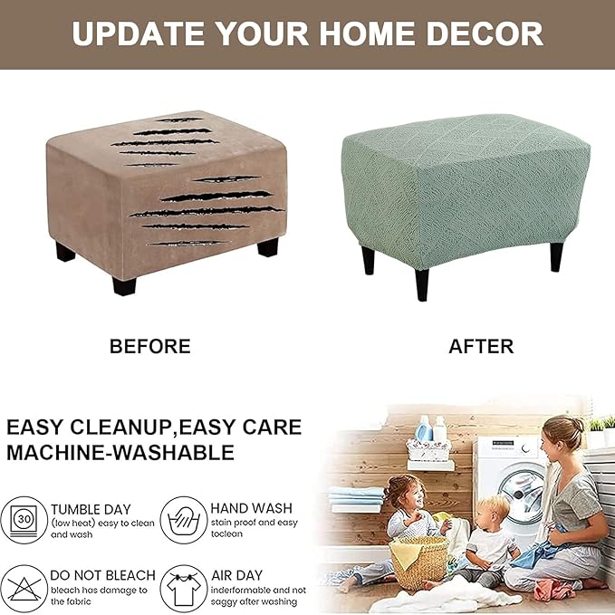 Eco-Ancheng Ottoman Cover Stretch Rectangle Footrest Stool Covers Storage Ottoman Slipcover Ottoman Bench Covers Slip Cover for Foot Stool Footstool Protector with Nonslip Elastic Bottom (04,X-Large)