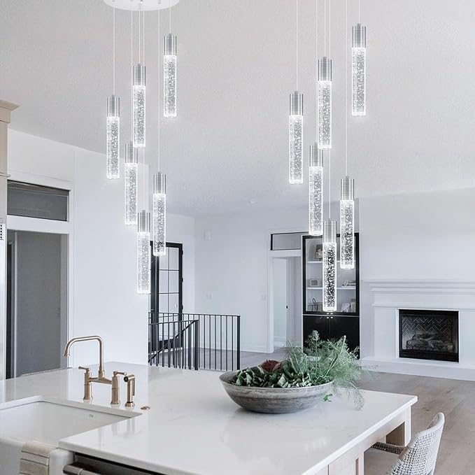 Mini Chandeliers for Kitchen Island Modern Crystal Pendants Light Dining Room Pendant Lighting Fixture High Ceiling Hanging Lights Bedroom Island Kitchen Foyer 6000K White Light Fixtures Chrome