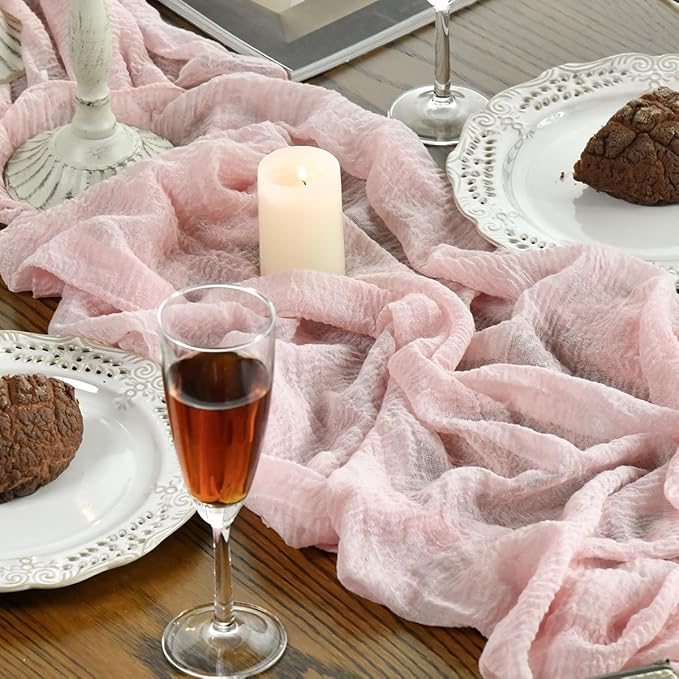 Artoid Mode Boho Cheesecloth Gauze Rouge Wedding Table Runner, 160 Inch Seasonal Fabric Kitchen Dining Holiday Table Decor for Home Party Indoor