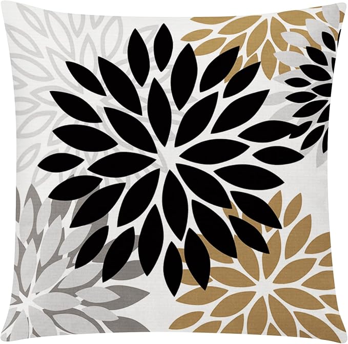 COMMINY Brown Black Pillow Covers 20x20 Set of 6, Daisy Flower Throw Pillow Cover Case Rustic Square Cushion Cover for Sofa Bedroom Living Room Farmhouse Home Decor