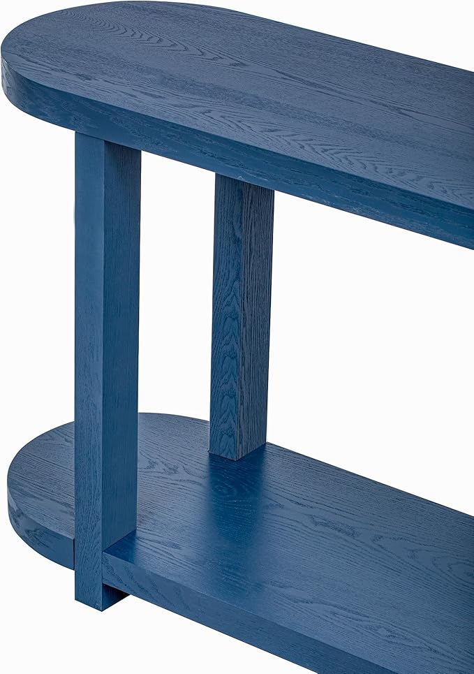 Modern Minimalist Console Table Entryway Table with Streamlined Desktop Design, 63'' Long Ash Veneer Curved Accent Sofa Table for Living Room Hallway Foyer Corridor (Navy Blue-VE)