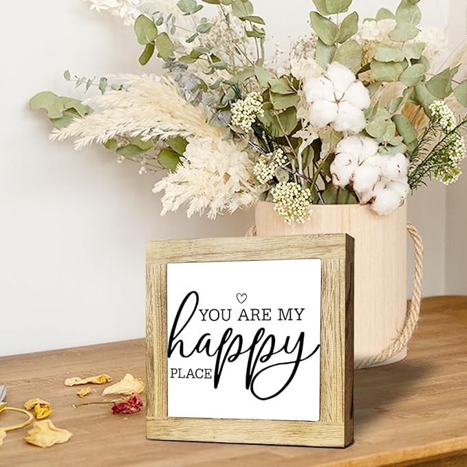 JXZOLQ You Are My Happy Place Wood Decor, Rustic Farmhouse Decor for the Home Sign, Home Decorate for Shelf,Family Signs Wall Decorative, Box Wood Plaques Desk Decoration, Housewarming Gift