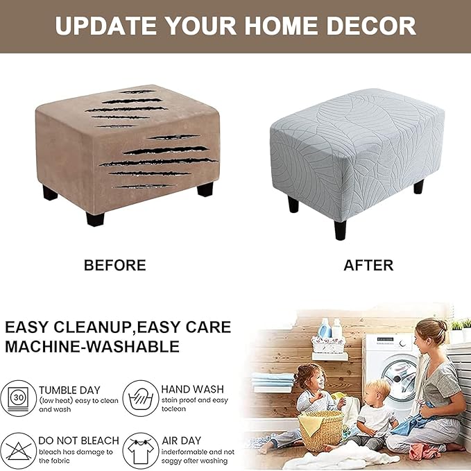 Eco-Ancheng Ottoman Cover Stretch Rectangle Footrest Stool Slipcover Ottoman Bench Covers Jacquard Footstool Protector Covers Storage Ottoman Slipcovers for Foot Stool with Nonslip Elastic Bottom,06
