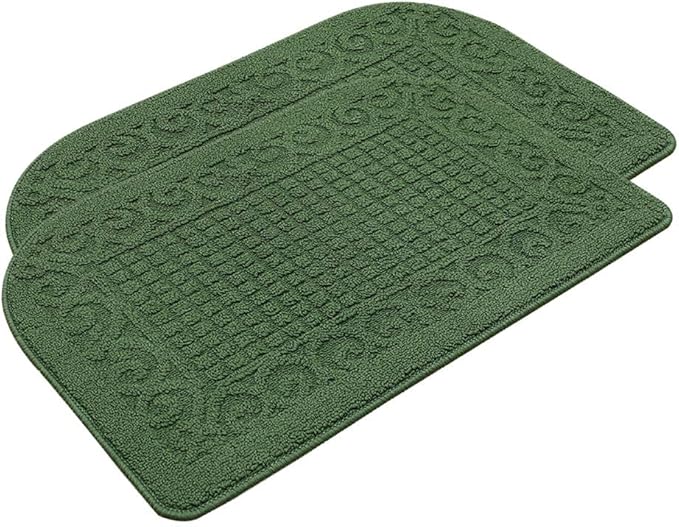 COSY HOMEER 27X18 Inch Anti Fatigue Kitchen Rug Mats are Made of 100% Polypropylene Half Round Rug Cushion Specialized in Anti Slippery and Machine Washable (Green 2pcs)
