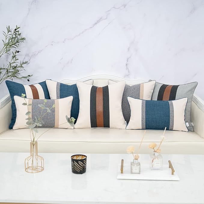 Yangest Patchwork Pillow Cover 12x20 Inch Luxury Cotton and Linen Cushion Cover Rectangle Pillowcover for Couch Bedroom Living Room,Brown