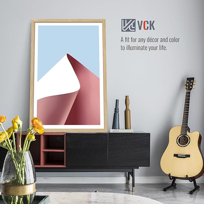 VCK 27x40 Picture Frame Set of 4 - Oak, Gallery-Quality Wood Poster Frames, 1.1-Inch Wide Border, Polished Plexiglass, Vertical or Horizontal Wall Display for Photo/Art/Prints, Natural Oak