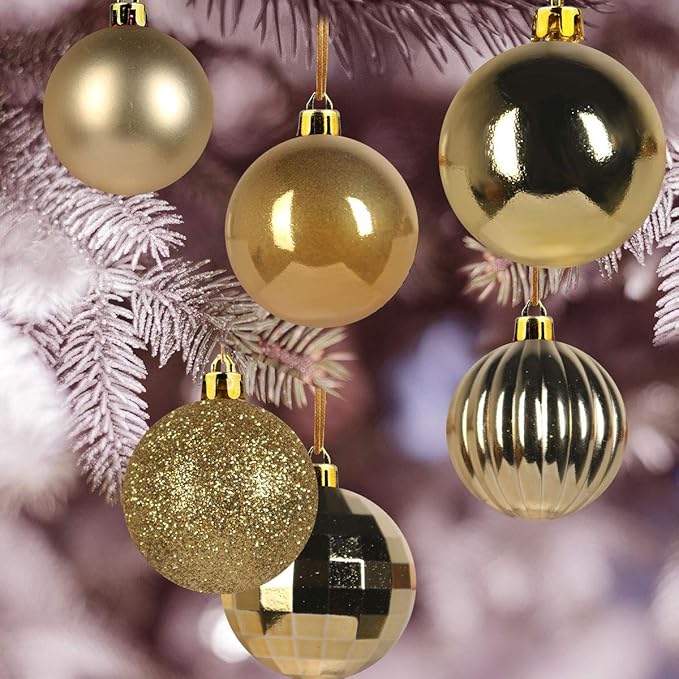 Gold 3.2" Large Christmas Balls - Christmas Tree Decoration Ornaments Shatterproof Hanging Balls for Birthday Halloween Holiday Wedding Decorations Set of 10pcs
