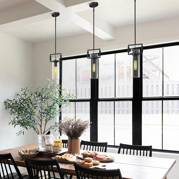 Black Pendant Lights Kitchen Island 2 pack,Modern Glass Knurled Pendant Light,12Inch Copper Kitchen Pendant Lighting Over Island,Farmhouse Island Lights for Kitchen Sink,Bathroom,Bedroom,Dinning Table