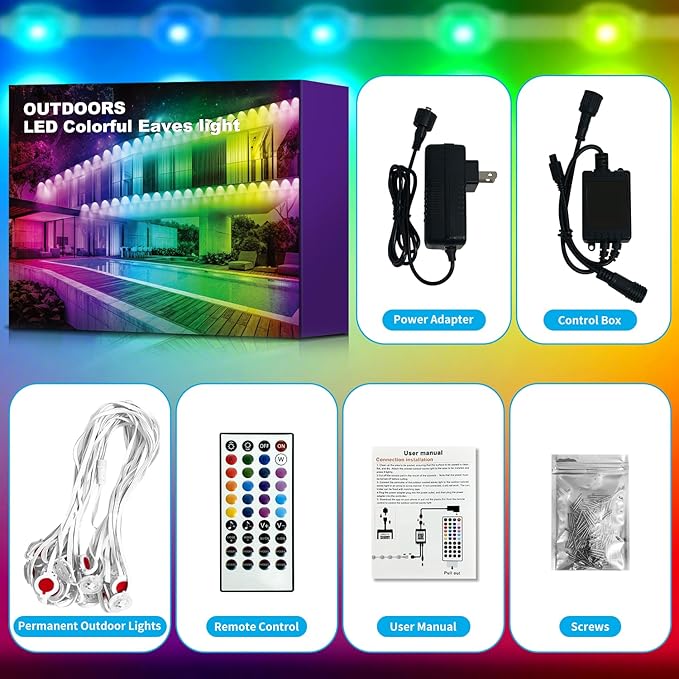 XINKAITE 50FT Permanent Outdoor Lights with 25 LEDs - Smart RGB+IC with 16 Million DIY Colors, IP67 Waterproof, App & Remote Control, Hundreds of Dynamic & Scene Modes for Holidays, Christmas & Home