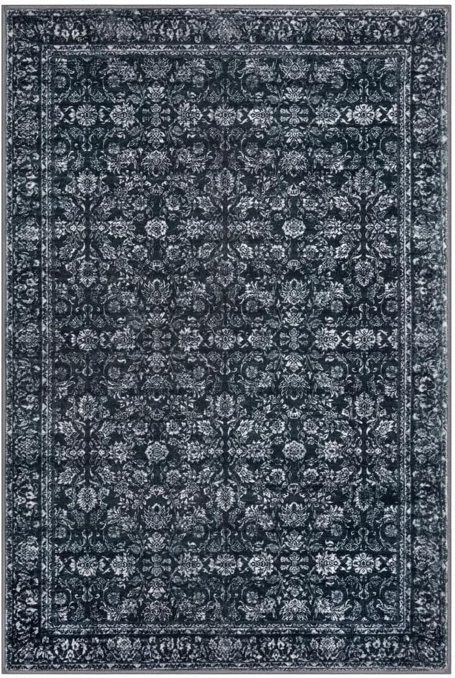 3x5 Entryway Area Rug Black Washable Soft Distressed Floral Rugs, Non-Slip Low-Pile Vintage Neutral Carpet for Entryway Nursery Bedroom Dining Dorm Living Room