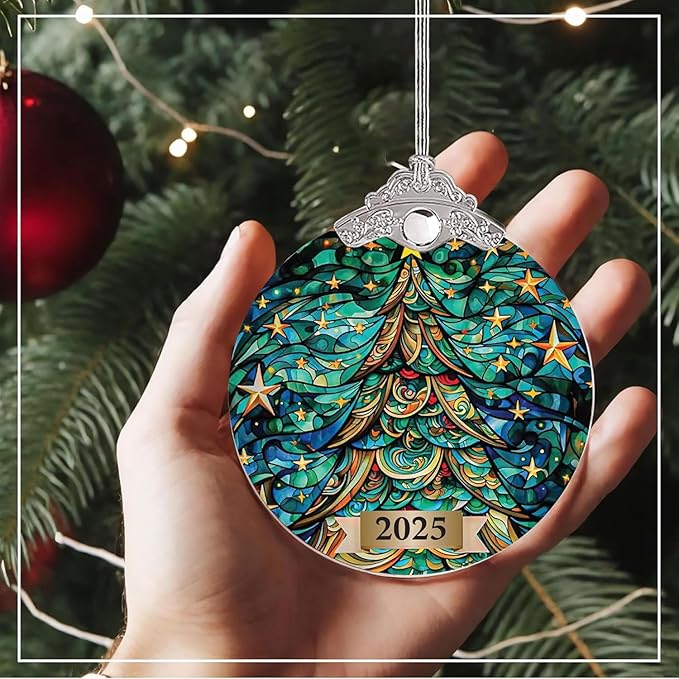 2025 Christmas Ornament, Suncatcher Mystery Christmas Tree Ornament, Unique 2025 Xmas Ornaments for Christmas Tree, Trending Christmas Ornaments 2025, Colorful Glass-Style Holiday Decoration