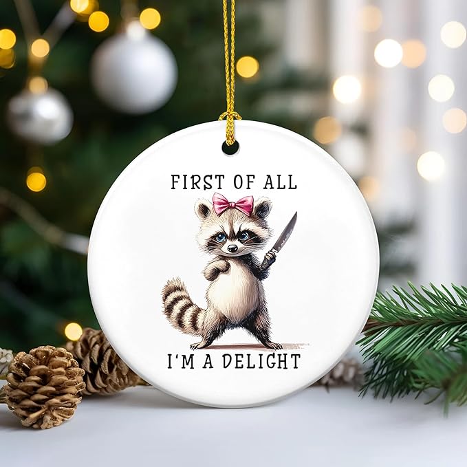 TEEZWONDER Christmas Racoon Gift for Women - Ceramic Christmas Tree Ornaments 2025 - Racoon Ornament, Funny Raccoon Gifts for Sister Friend, Raccoon Ornaments, White Elephant Gifts for Adults