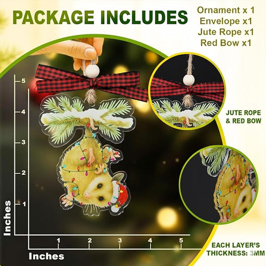 Opossum Christmas Ornament - Possum Ornaments for Christmas Tree - Funny Possum Gifts for Women - Opossum Ornament - Cute Animals Opossums Lovers Gifts - Acrylic Christmas Ornament 2025