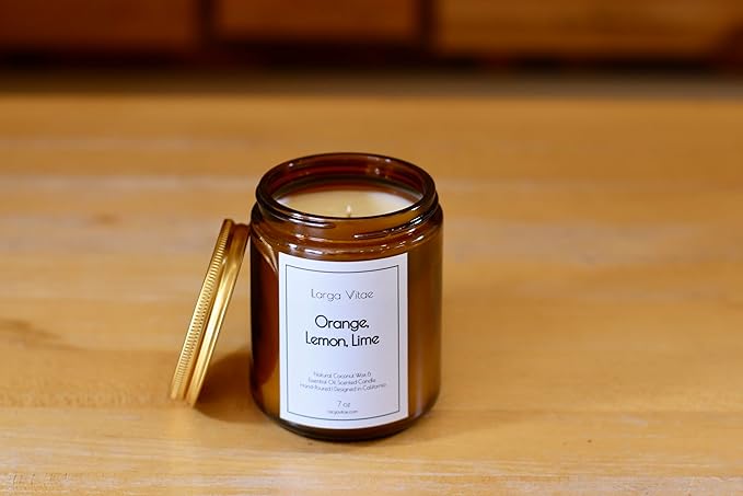 All-Natural Orange, Lemon, Lime Aromatherapy Essential Oil Candle, Safe for People and Pets, Made with Pure Sustainable Organic Vegan Coconut Wax, Allergy Friendly, Non Toxic, Zero Waste