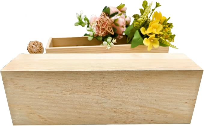 2PCS Unfinished Wood Storage Box, Natural Pine Wooden Container for Crafts, Jewelry, Art Hobbies, DIY Projects, Home Decor, Centerpieces, Organization (11.81 x 3.93 x 3.15 in)
