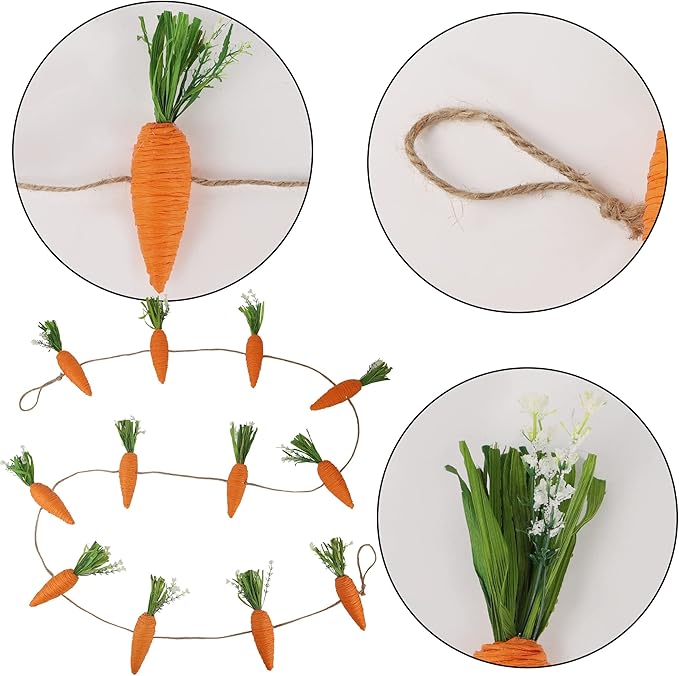 DR.DUDU Easter Garland Decor, 12 Pcs Carrot Ornament for Mantel Decorations, 8.5 FT Hanging Artificial Carrots Garland Carrot Banner for Fireplace Home Kitchen Party