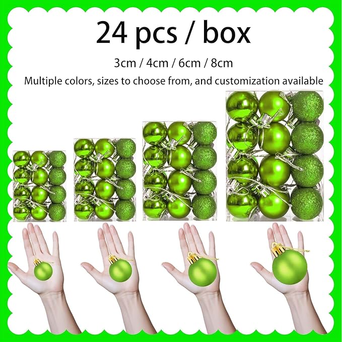 24 Count Mini Green Ornaments for Mini Christmas Tree, Small Lime Green Shatterproof Christmas Tree Ornaments Balls Party Decorations, 1.6 inch