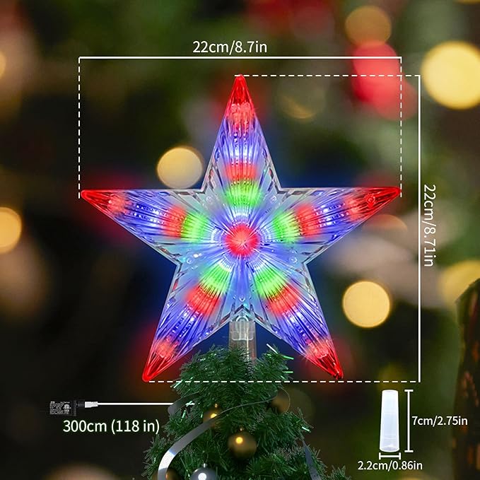 LAMPHOME Christmas Tree Topper, Christmas Star Tree top Decor Light for Christmas Holiday Home Fit for General Size Xmas Tree, 8.7inch (Multicolor)