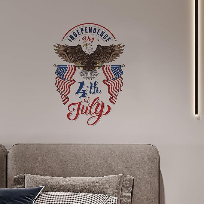 4th of July Wall Stickers Whole Independence Day Wall Decals Patriotic Eagle Star Red White Blue American Flag Removable Window Door Clings for Home Office Decor Party Supplies