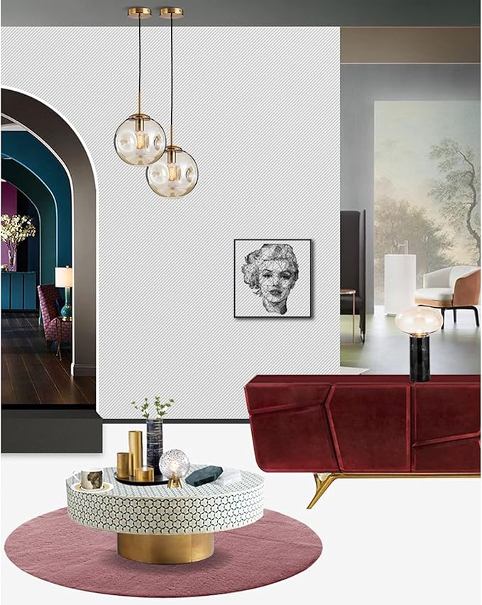 Brikey Glass Spherical Pendant Light,Gold Iron & Glass Globe Hanging Ceiling Lamp (7.8‘’, Amber)