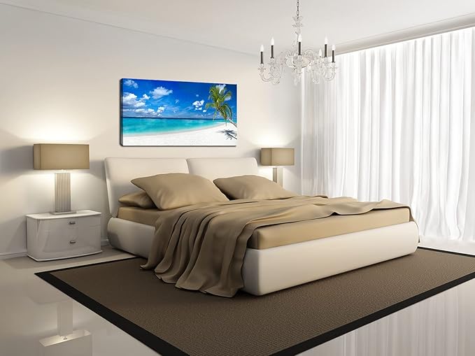 XXMWallArt FC2462 Seascape Wall Art Tropical Paradise Beach With White Sand and Coco Palms Canvas Wall Art Summer Beach Nature Pictures for Living Room Bedroom Home and Office Wall Decor