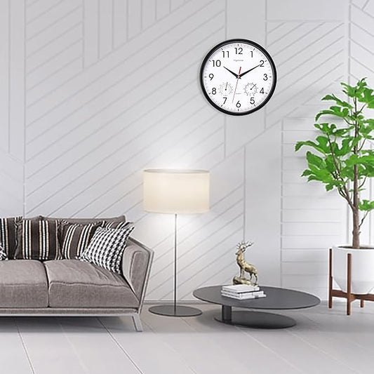 Wall Clock, Sweep Silent Movement Accurate Clocks with Temperature & Humidity, Decorative for Kitchen/Living Room/Bedroom/Office/School/Classroom (Black, 10 inch)