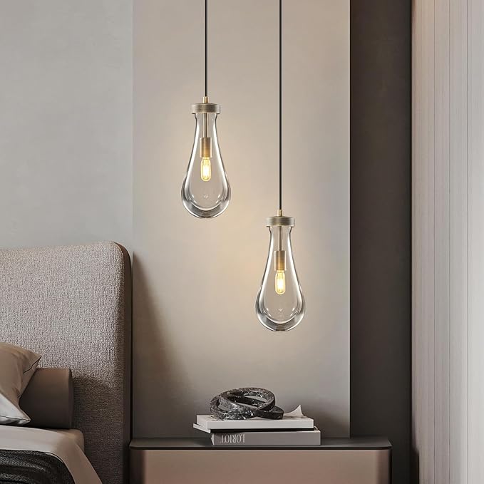 Raindrop Pendant Lights Kitchen Island: 2 Head Vintage Copper Teardrop Hanging Light - Durable Crystal Pendants Light over Dining Table - Raindrop Lighting Fixture for Bedroom Hallway Bulb Included