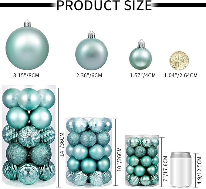 XmasExp Christmas Ball Ornaments (3.15", Mint Green) 16ct Christmas Ball Ornaments Shatterproof Xmas Tree Hanging Balls Decorations Perfect for Holiday Wedding Christmas Decor