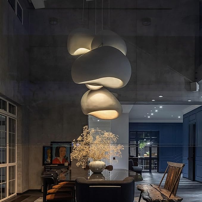 JAYMP 70cm Wabi Sabi Pendant Light for Dining Room Kitchen Island Hallway Restaurant Modern Hanging Lamp E26 Base Japanese Style Bird Nest Shape Lighting Fixture (Matte White, B Shape, 70cm/27.6in)