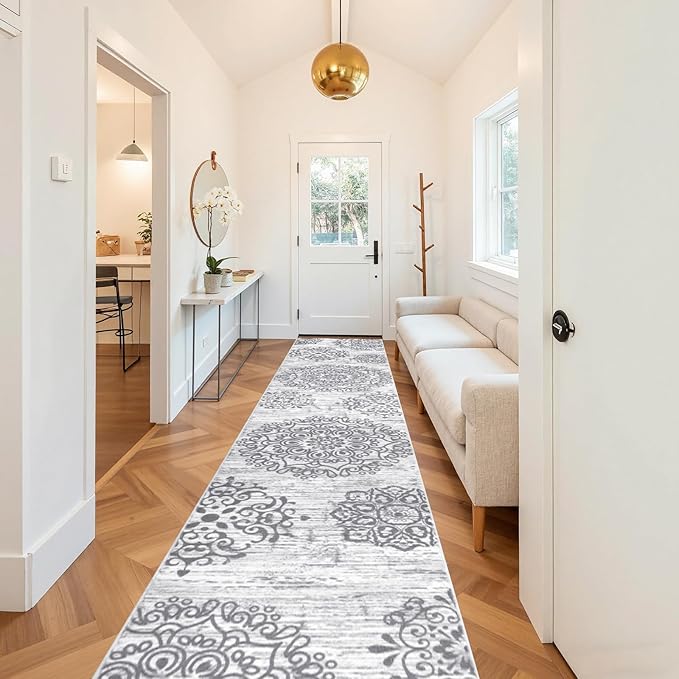 HEBE Hallway Runner Rug 3'x16' Washable Vintage Distressed Area Rugs Non Slip Laundry Rug Runner Boho Floor Carpet Runners for Hallways Entryway Laundry Room Kitchen Bathroom