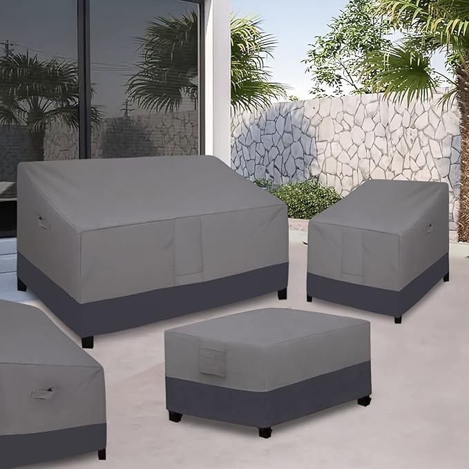 Easy-Going Patio Coffee Table Cover Small Outdoor Rectangular Table Cover, UV Resistant Waterproof Patio Furniture Ottoman Cover (36" Lx22 Wx16 H, Gray/Dark Gray)