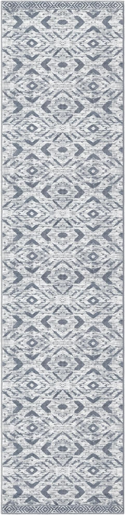 KILOCOCO Hallway Runner Rug 2.6'x14' Washable Printed Moroccan Runner Rugs Non Slip Entryway Rugs Soft Indoor Long Floor Rug for Bedroom Kitchen Living Room Geometric Boho Carpet Runners, Grey White