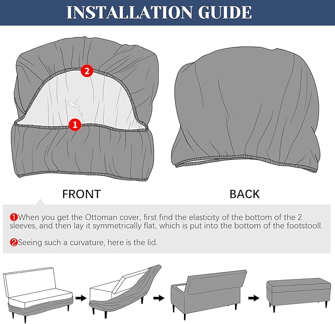 FUANGUI Ottoman Cover Stretch Storage Ottoman Bench Slipcover Jacquard Folding Storage Bench Ottoman Cover Footrest Stool Slipcover Footstool Protector Cover with Elastic Bottom,Medium