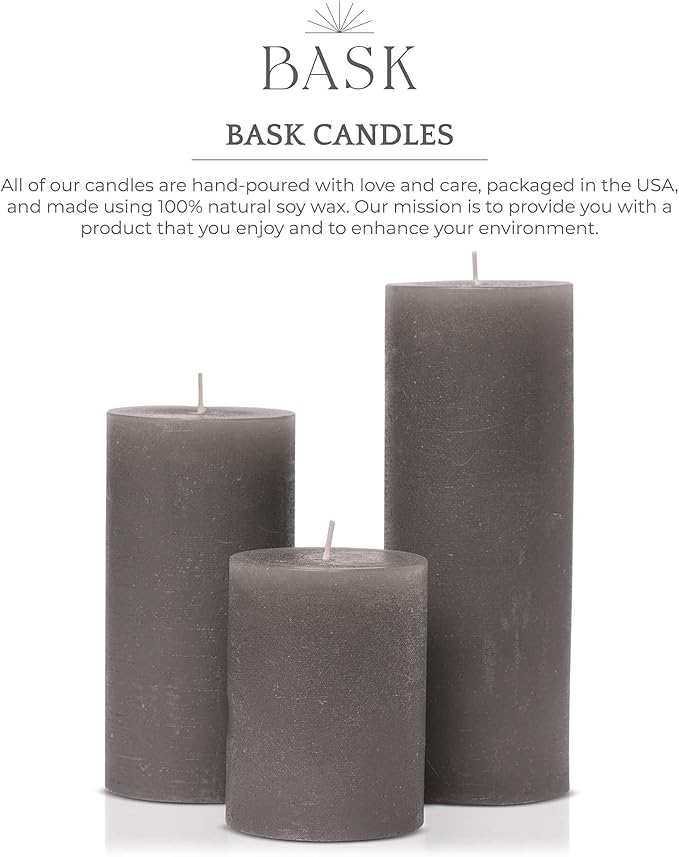BASK Mottled Unscented Cool Grey Pillar Candles Set of 3 - Dripless Large Smokeless Pillar Candles for All Occasions