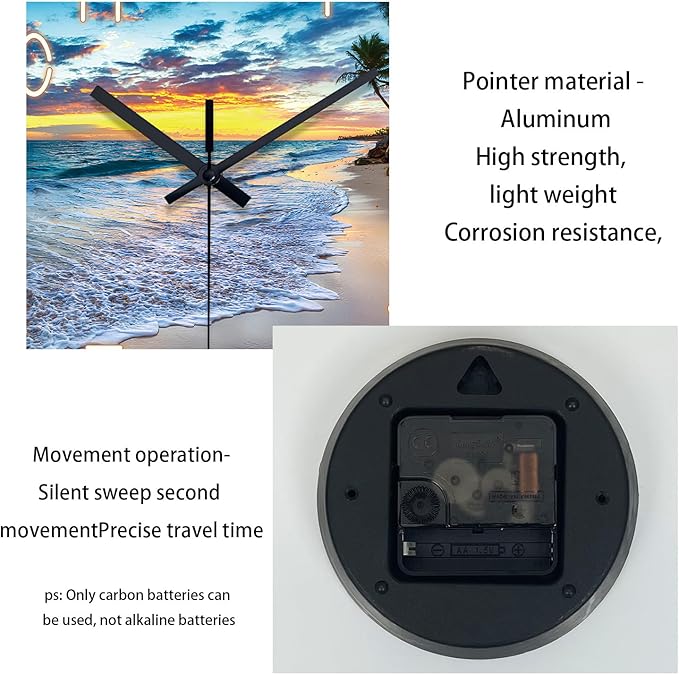 Beach Clocks Wall Decor Glass Modern Coastal Wall Clock Silent Non Ticking Blue Ocean Wall Clock Battery Operated 14 Inch