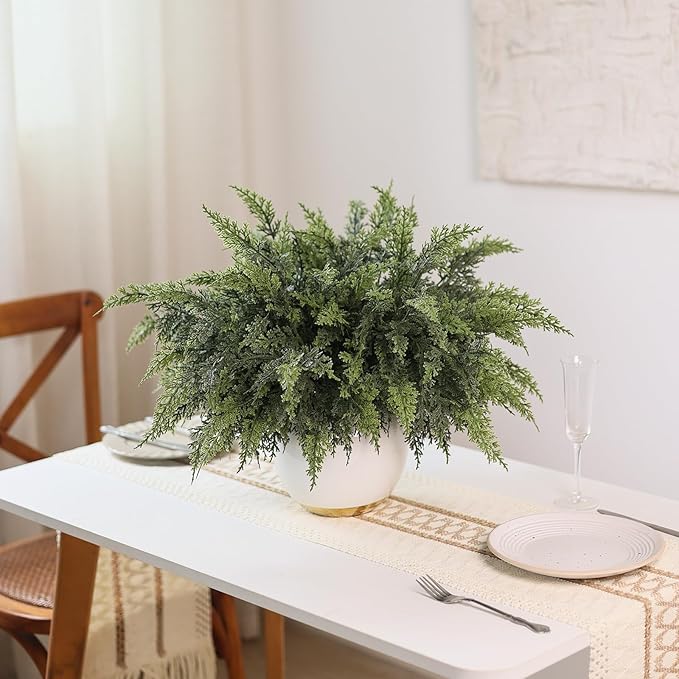 18" Real Touch Cedar Branches -12 Pcs, Artificial Christmas Cedar Branch Realistic Fake Pine Picks Faux Greenery Plants Stem for Vase DIY Crafts Garland Wreath Indoor Outdoor Home Decor