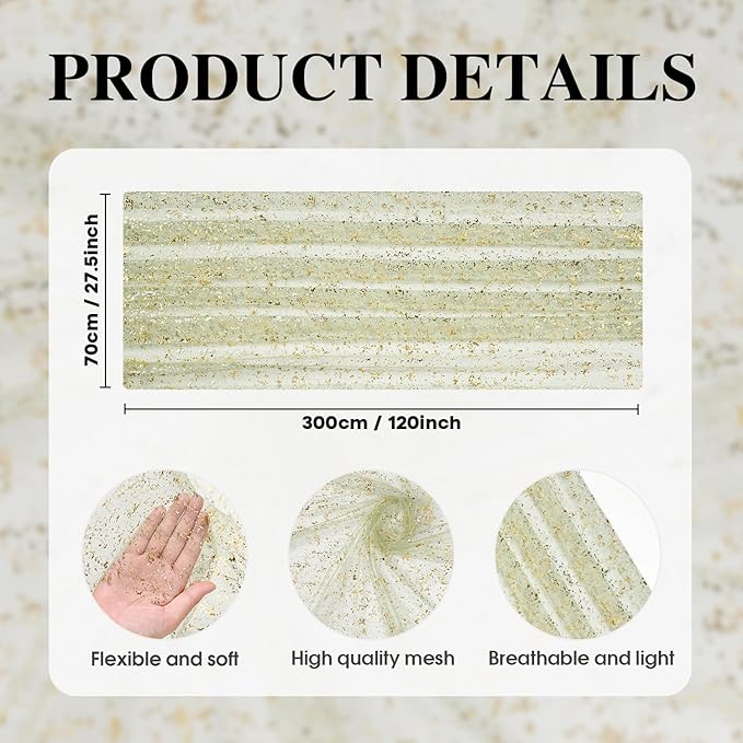 Artoid Mode Sage Green Gold Gauze Table Runner 120 Inch 10FT, Glitter Metallic Foil Sheer Dining Wedding Anniversary Holiday Birthday Table Decor for Home Party