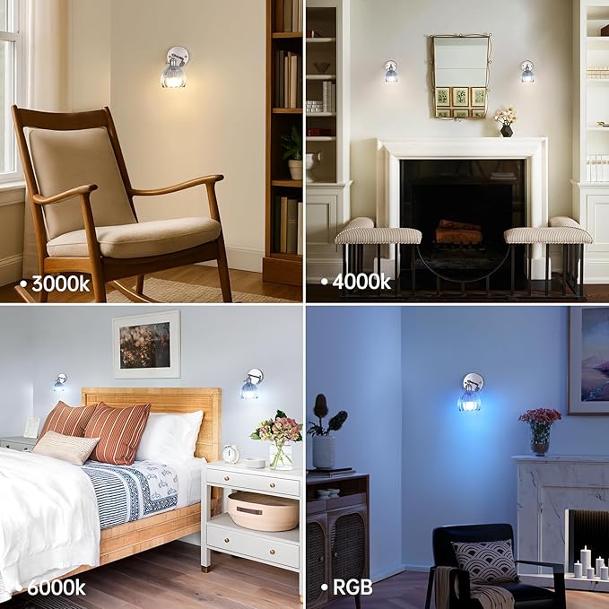 Vintage 5000 mAh Battery Operated Wall Sconce with Clear Light Blue Tulip Glass Lampshade Rechargeable Battery Powered Wall Light with Remote Control for Bedroom Doorway, Set of 2