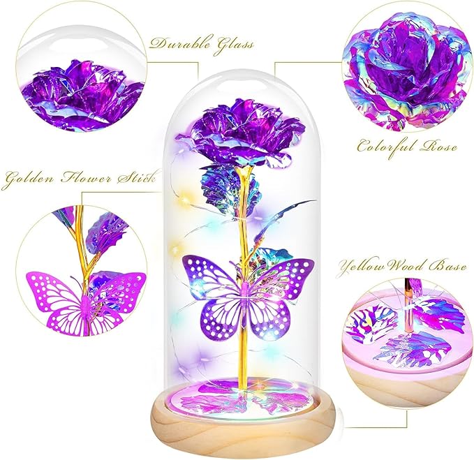 QUNPON Gifts for Women Christmas Rose Gifts Flowers for Women,Birthday Gifts for Women,Womens Gifts for Christmas,Purple Butterfly for Mom Grandma,Sister,Her,Wife,Valentines Day-LZ-Zi