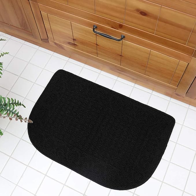 COSY HOMEER 27X18 Inch Anti Fatigue Kitchen Rug Mats are Made of 100% Polypropylene Half Round Rug Cushion Specialized in Anti Slippery and Machine Washable (Black 1 pc) …
